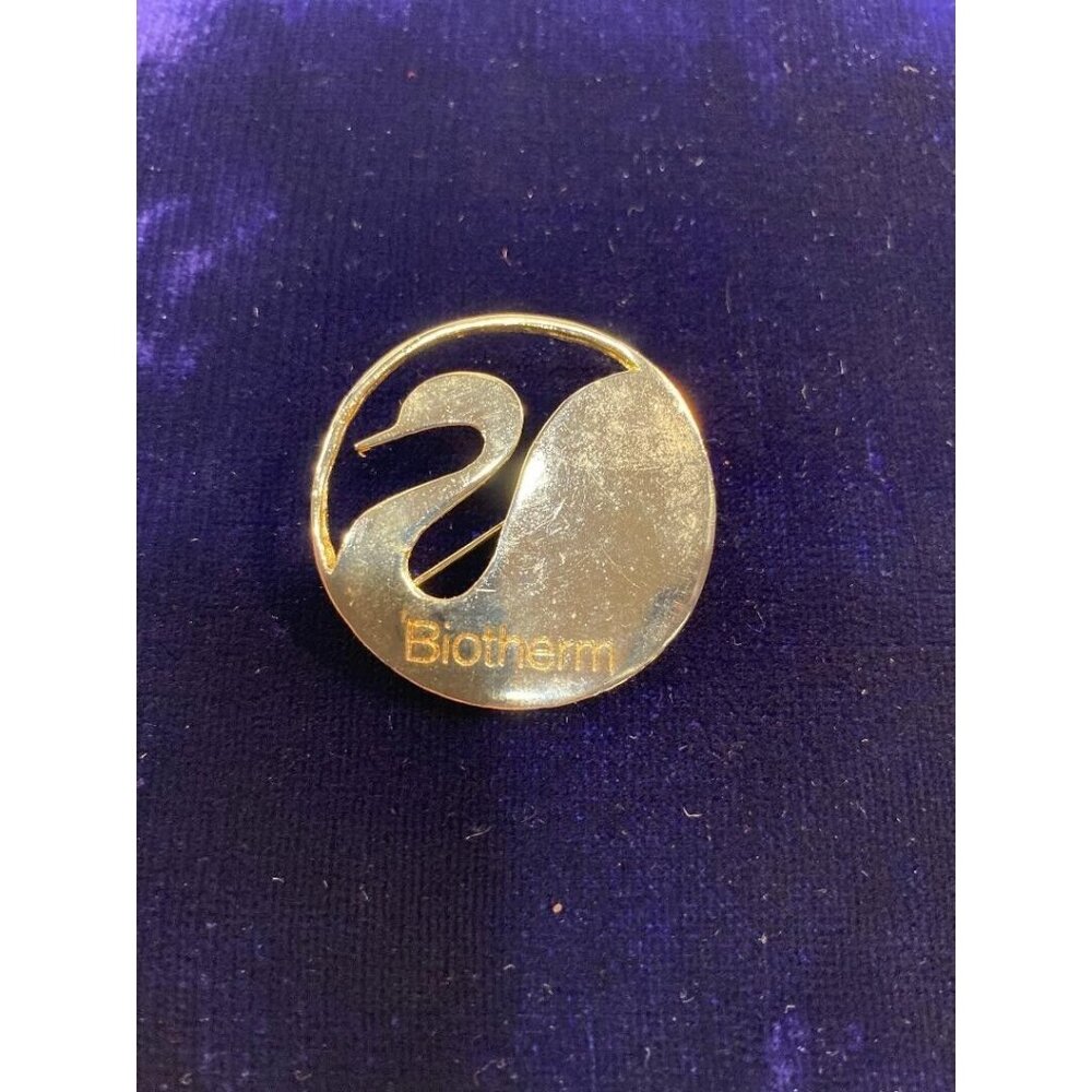 Vintage Biotherm (France) Swan Gold Tone Lapel Pin Brooch 1 6/8"